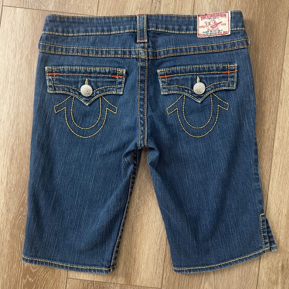 True Religion Size 28 Made in USA Vintage Joey Short Big T Jeans Shorts Womens